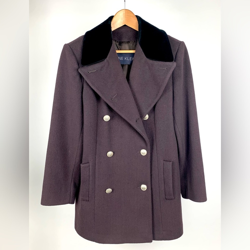 Vintage Anne Klein II classic double-breasted, 100% wool pea coat.